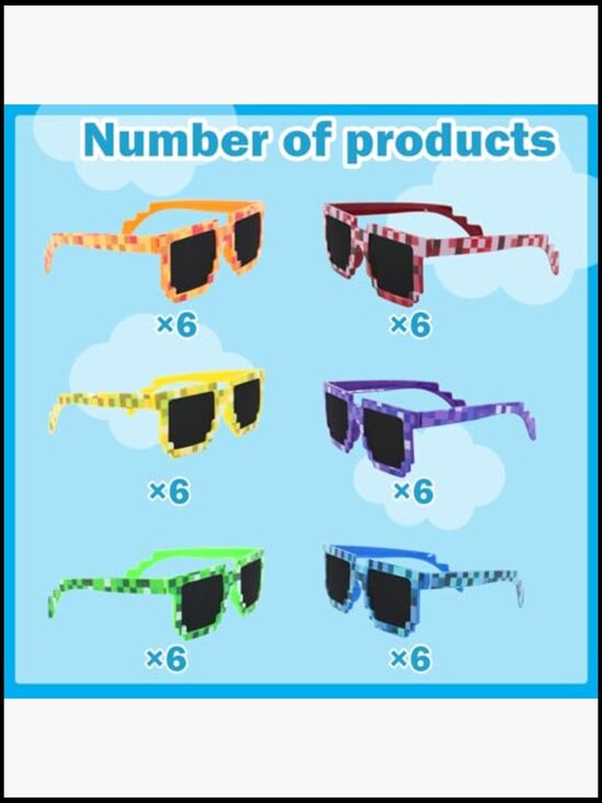 36 Pack Pixel Sunglasses Retro Gamer Eyewear Party Favors